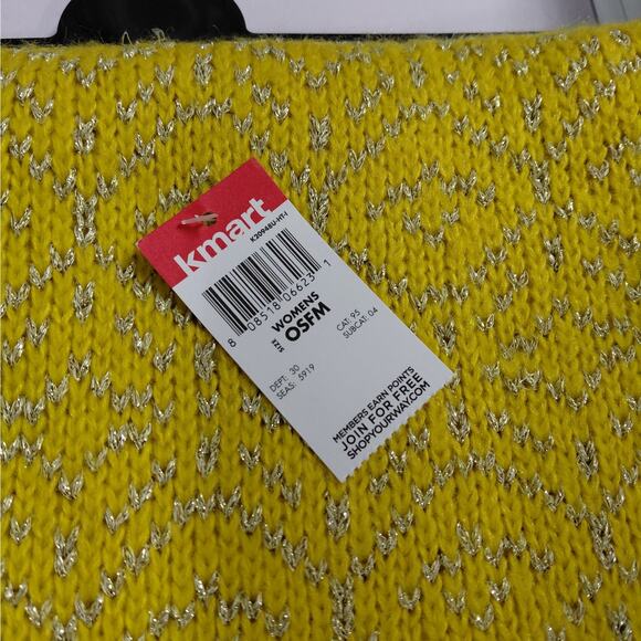 Womens Yellow Metallic Knit Winter Hat Scarf Glove Set Cozy Sparkly Holiday Gift - Picture 2 of 6